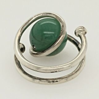 OOAK Sterling Silver 15MM Chrysoprase Ball Modernist Ring Size 7ish 16.  16 Grams 4