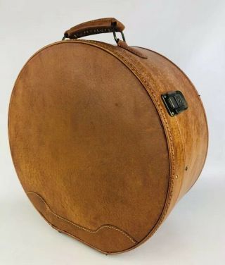 Vintage Round Leather Ladies Hat Hatbox Luggage W/ Keys