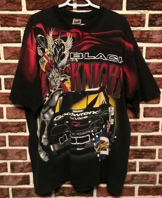 Vtg 90s DALE EARNHARDT 3 Black Knight NASCAR T Shirt 2XL All Over Print OG EUC, 2