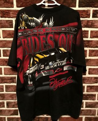 Vtg 90s DALE EARNHARDT 3 Black Knight NASCAR T Shirt 2XL All Over Print OG EUC, 4