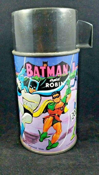 Vintage 1966 Batman And Robin Metal Thermos,  8 Oz Half Pint,  Aladdin