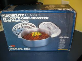 Vintage Magnalite 15.  5 " Oval Roaster With Lid And Meat Rack 4265 Nib Nos Usa