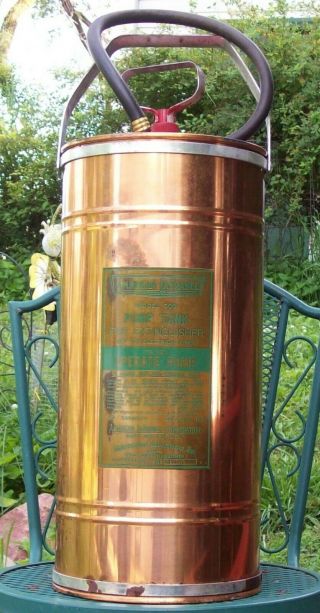 Vintage American Lafrance Copper Fire Extinguisher Pump Tank Model 500 Nos