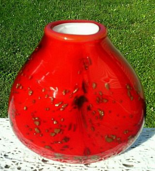 Lg.  Murano Aventurine Red/orange Glass Vintage Vase,  Cased,  Gold Veins & Flecks