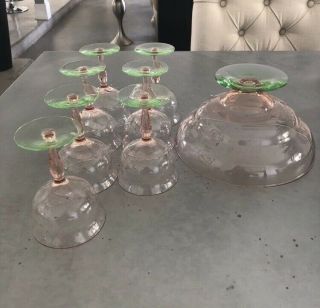 Vintage depression glass Watermelon Goblets Punch Bowl And Glasses (6) 4