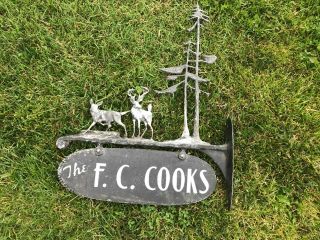 Vintage Antique Cast Aluminum Deer & Redwoods Address Name Sign