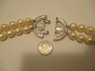 Bracelet Yves Saint Laurent Double Strand Faux Pearls Clear Rhinestones YSL 3