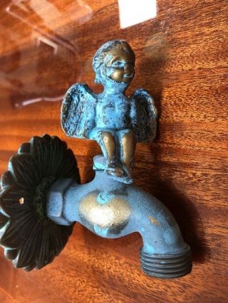 Vintage Brass Angel Outdoor Water Faucet Hose Spigot Spicket Tap Patina