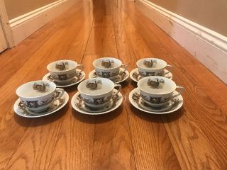 JOHNSON Brothers Barnyard King TURKEY Set Of 6 CUPS and SAUCERS Vintage 2