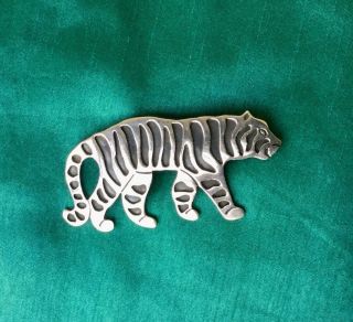 Fabulous Vintage Mexican Sterling Silver Tiger Pendant/ Brooch Pin