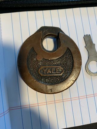 Vintage Yale Brass Pancake Lock Padlock,  2 Keys (410)