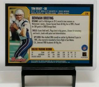 2000 BOWMAN TOM BRADY RC ROOKIE CARD RARE PATRIOTS MICHIGAN HOF MVP 2