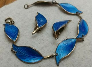 DAVID ANDERSEN STERLING SILVER BLUE ENAMEL EARRINGS BRACELET SET 2