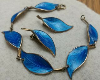 DAVID ANDERSEN STERLING SILVER BLUE ENAMEL EARRINGS BRACELET SET 3