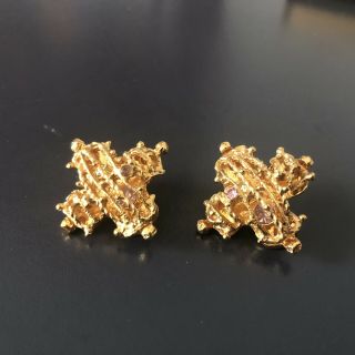 Christian Lacroix vintage gold tone clip on earrings cage design rhinestones 90s 3