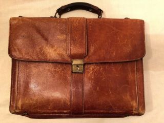 Rare Old Vintage Renwick Of Canada Brown Leather Brass Briefcase Carrying Case