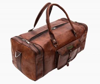 Men ' s Brown Vintage Travel Luggage Duffle Gym Bags Made Of Goat Leather 2