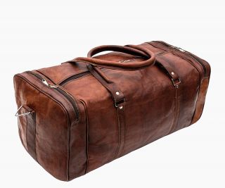 Men ' s Brown Vintage Travel Luggage Duffle Gym Bags Made Of Goat Leather 3