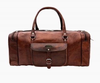 Men ' s Brown Vintage Travel Luggage Duffle Gym Bags Made Of Goat Leather 5