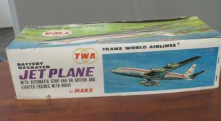 Vintage MARX TWA AIRLINE BATTERY OPERATED JET PLANE TOY w/ORIG BOX 2