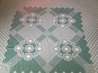 Vintage Cotton Bedspread Blanket Green/white Floral/geometric 78 " X98 " Bates?