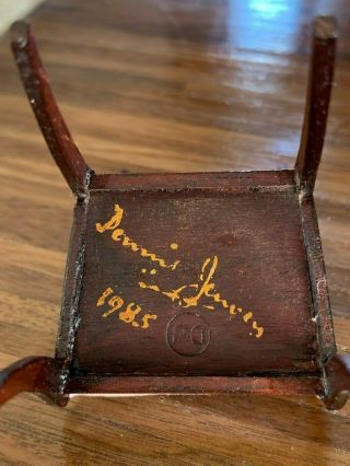 1985 Dennis Jenvey Wood Chair Silk Seating Arms Brass Inlay Miniature Dollhouse 3