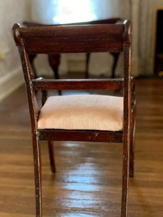 1985 Dennis Jenvey Wood Chair Silk Seating Arms Brass Inlay Miniature Dollhouse 7
