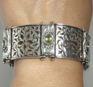 6.  5 " Vtg Sterling Silver Didae Israel 7/8 " Wide Pierced Peridot Panel Bracelet
