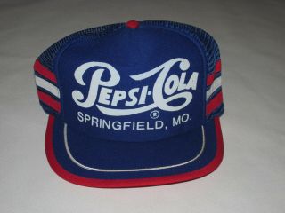 Vintage Pepsi Cola Springfield Mo Hat,  Mesh Trucker Style,  Striped,  Snap Back,