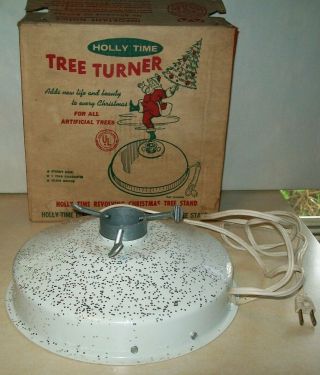 Vintage Aluminum Christmas Tree Turner Revolving Stand.  Box.  Holly Time.  Nr