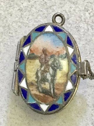 Antique 800 Silver And Enamel Egyptian Revival Moses Basket Charm With Baby