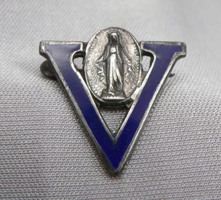 Vintage Sterling Silver Blue Enamel V For Victory Pin Miraculous Medal Religious