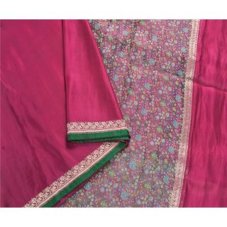 Sanskriti Vintage Pink Heavy Saree Pure Satin Silk Banarasi Brocade Fabric Sari 2