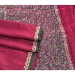 Sanskriti Vintage Pink Heavy Saree Pure Satin Silk Banarasi Brocade Fabric Sari 3