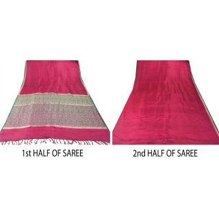 Sanskriti Vintage Pink Heavy Saree Pure Satin Silk Banarasi Brocade Fabric Sari 6
