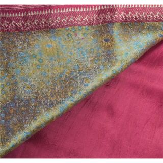 Sanskriti Vintage Pink Heavy Saree Pure Satin Silk Banarasi Brocade Fabric Sari 7