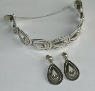 Vintage Sterling Silver Bracelet Earrings Jewelry Set Taxco Mexico (bb335)