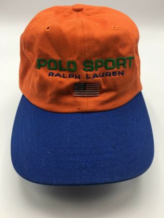 Rare Vintage Polo Sport Ralph Lauren Spell Out Usa Flag Hat Cap 90s Orange/blue