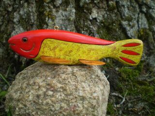 Jay Mcevers Fish Decoy Lure Fishing Spearing Carved Wood Rod Spear Ice Folk Art