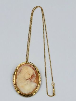 Antique Vintage 800 Silver Vermeil Carved Shell Cameo Brooch Pendant & Necklace 4
