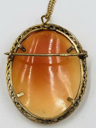 Antique Vintage 800 Silver Vermeil Carved Shell Cameo Brooch Pendant & Necklace 5