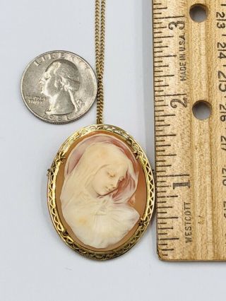 Antique Vintage 800 Silver Vermeil Carved Shell Cameo Brooch Pendant & Necklace 7