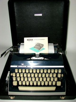 Antique 1971 Adler Model J5 Vintage German Typewriter Blue Gray Portable W/ Case