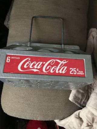 Vintage Aluminum Metal Coca - Cola,  Coke 6 - Pack Bottle Holder/Carrier Has Wear 7