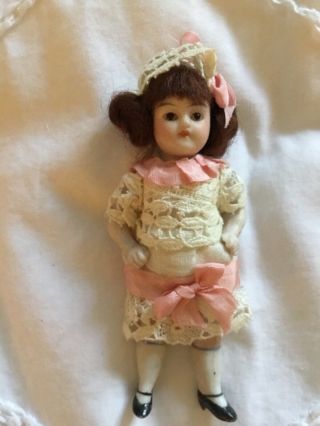 Antique All Bisque Miniature Glass Eyed Dollhouse Doll