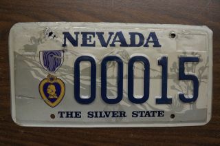 Vintage Nevada Purple Heart License Plate Number Tag Low 2 Digit 00015