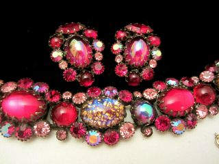 Rare Vintage Schreiner Ny Dragons Breath Red Glass Bracelet Clip Earring Set