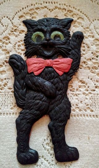 Rare Vintage Halloween 20s Black Cat Waving Walking Die Cut Germany N.  Htf