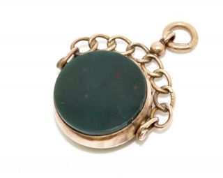 A Great Antique Victorian 9ct 375 Rose Gold Agate Swivel Fob Pendant 13808