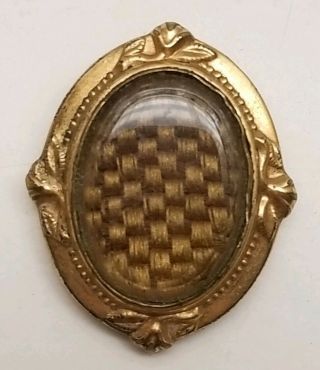 Antique Gold Braided Hair Mourning Locket Beveled Glass